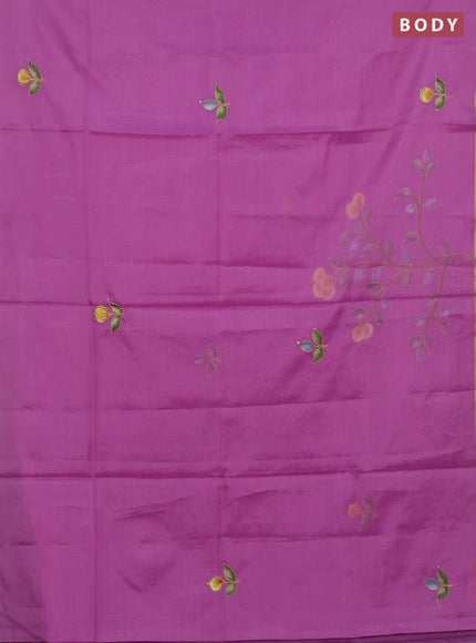 Kota saree purple with allover hand paints & kantha stitch work and zari woven piping border