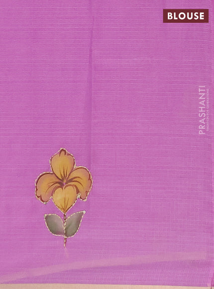 Kota saree purple with allover hand paints & kantha stitch work and zari woven piping border
