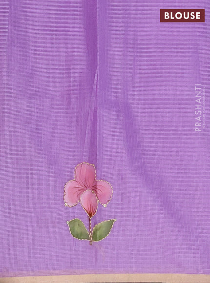 Kota saree lavender with allover hand paints & kantha stitch work and zari woven piping border