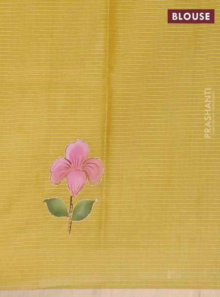 Kota saree yellow with allover hand paints & kantha stitch work and zari woven piping border