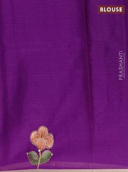 Kota saree purple shade with allover hand paints & kantha stitch work and zari woven piping border