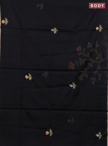 Kota saree black with allover hand paints & kantha stitch work and zari woven piping border