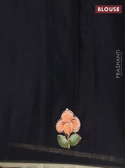 Kota saree black with allover hand paints & kantha stitch work and zari woven piping border