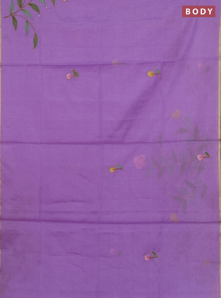 Kota saree lavender with allover hand paints & kantha stitch work and zari woven piping border