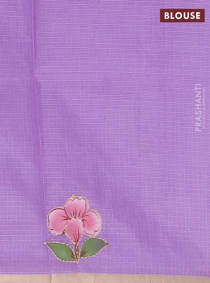Kota saree lavender with allover hand paints & kantha stitch work and zari woven piping border