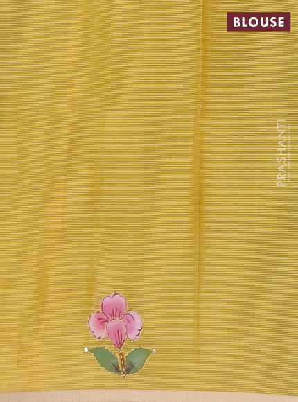 Kota saree mustard yellow with allover hand paints & kantha stitch work and zari woven piping border