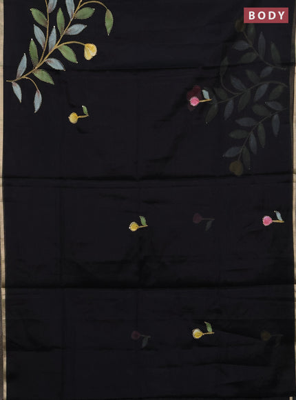 Kota saree black with allover hand paints & kantha stitch work and zari woven piping border