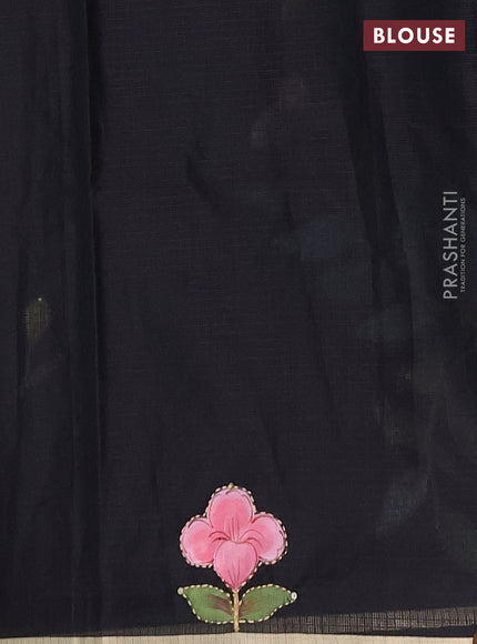 Kota saree black with allover hand paints & kantha stitch work and zari woven piping border