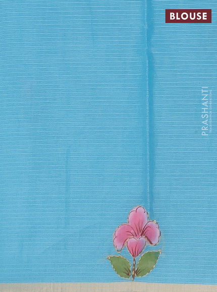 Kota saree turquoise with allover hand paints & kantha stitch work and zari woven piping border