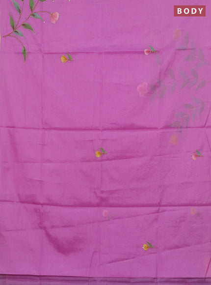 Kota saree purple with allover hand paints & kantha stitch work and zari woven piping border