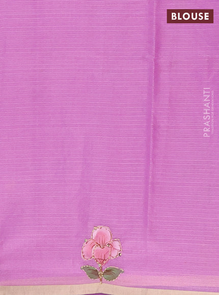Kota saree purple with allover hand paints & kantha stitch work and zari woven piping border