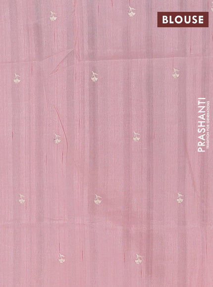 Semi raw silk saree peach with embroidery buttas and floral embroidery border