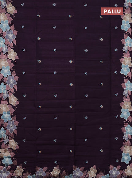 Semi raw silk saree wine shade with embroidery buttas and floral embroidery border