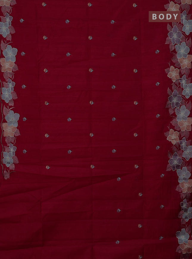 Semi raw silk saree pink with embroidery buttas and floral embroidery border