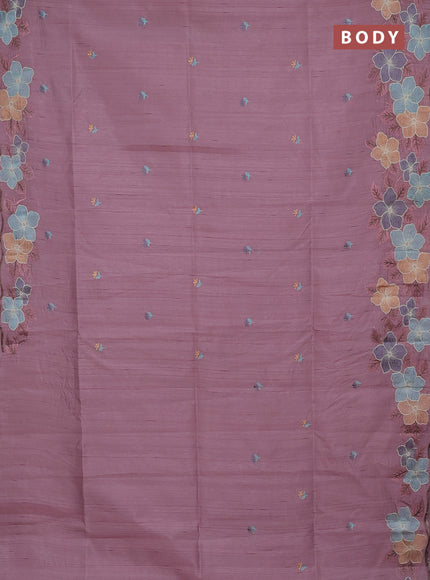 Semi raw silk saree pastel pink with embroidery buttas and floral embroidery border