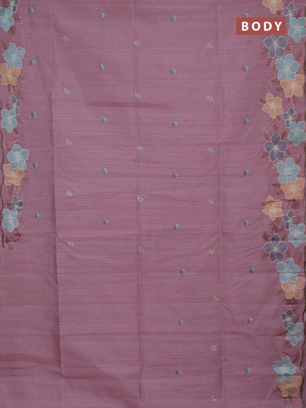 Semi raw silk saree pastel pink with embroidery buttas and floral embroidery border