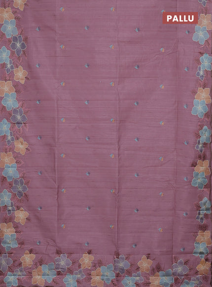 Semi raw silk saree pastel pink with embroidery buttas and floral embroidery border
