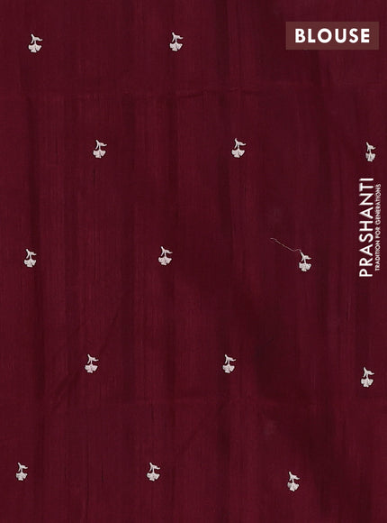 Semi raw silk saree deep maroon with embroidery buttas and floral embroidery border