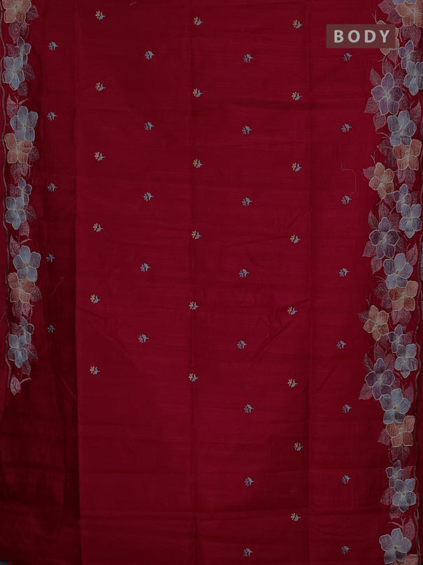 Semi raw silk saree pink with embroidery buttas and floral embroidery border