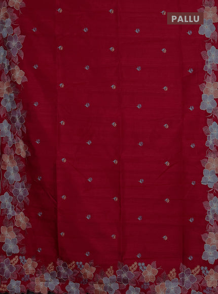 Semi raw silk saree pink with embroidery buttas and floral embroidery border
