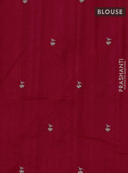 Semi raw silk saree pink with embroidery buttas and floral embroidery border