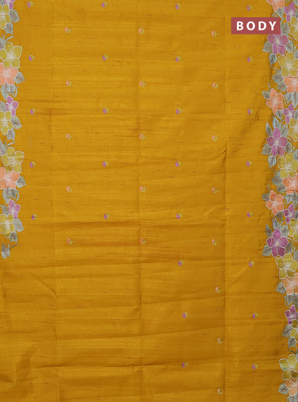 Semi raw silk saree mustard yellow with embroidery buttas and floral embroidery border