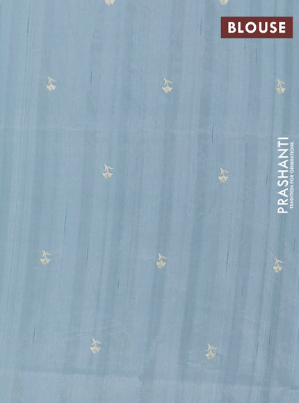 Semi raw silk saree pastel blue with embroidery buttas and floral embroidery border