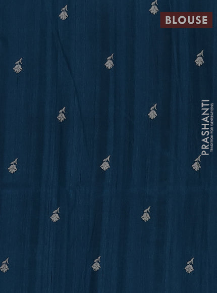 Semi raw silk saree peacock blue with embroidery buttas and floral embroidery border