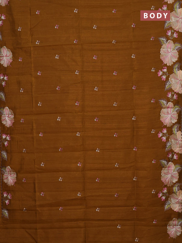 Semi raw silk saree mustard yellow with embroidery buttas and floral embroidery border
