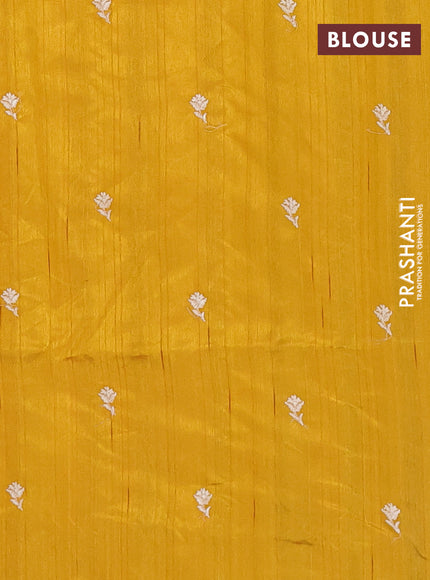 Semi raw silk saree mustard yellow with embroidery buttas and floral embroidery border
