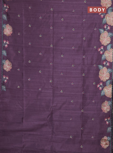 Semi raw silk saree pastel purple with embroidery buttas and floral embroidery border