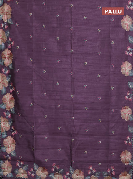 Semi raw silk saree pastel purple with embroidery buttas and floral embroidery border