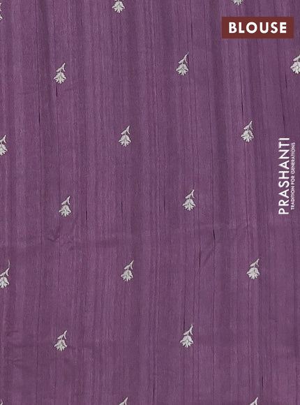 Semi raw silk saree pastel purple with embroidery buttas and floral embroidery border