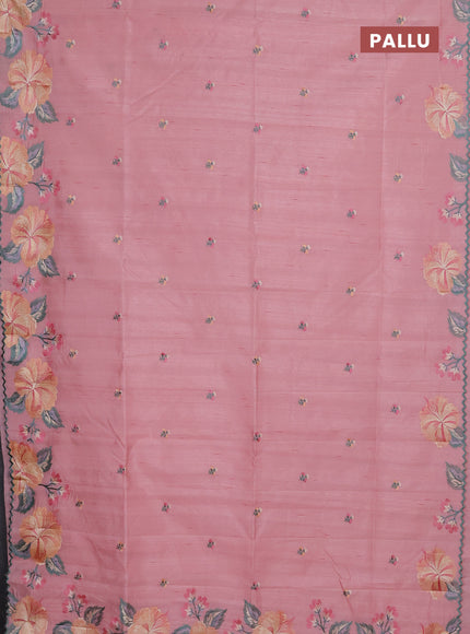 Semi raw silk saree peach shade with embroidery buttas and floral embroidery border