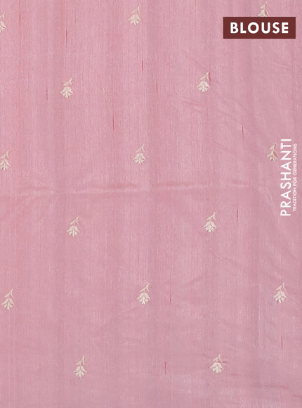 Semi raw silk saree peach shade with embroidery buttas and floral embroidery border