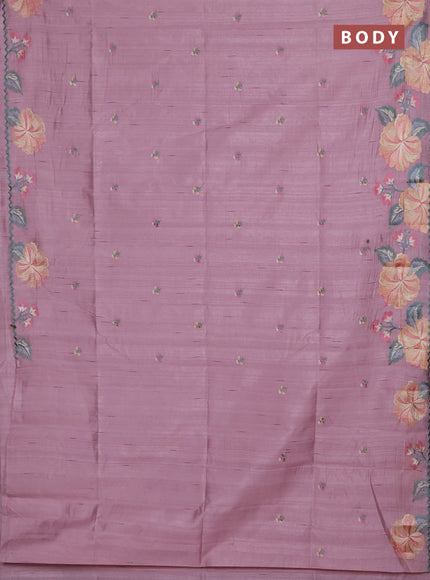 Semi raw silk saree pastel pink with embroidery buttas and floral embroidery border