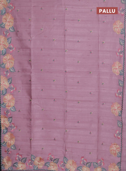 Semi raw silk saree pastel pink with embroidery buttas and floral embroidery border