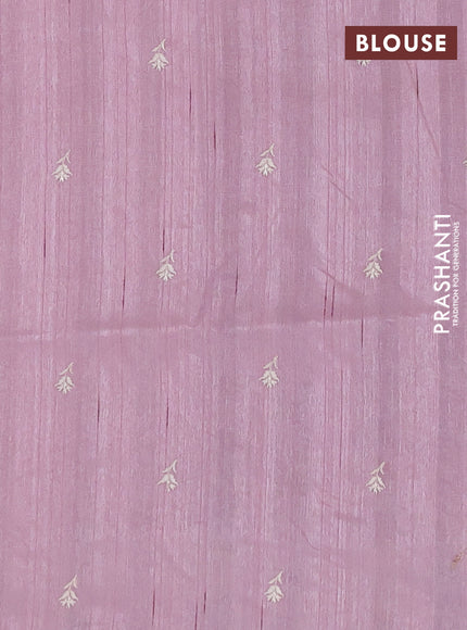 Semi raw silk saree pastel pink with embroidery buttas and floral embroidery border