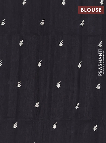 Semi raw silk saree black with embroidery buttas and floral embroidery border