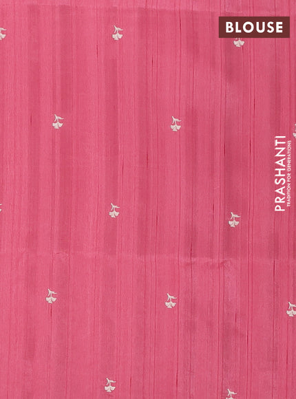 Semi raw silk saree peach with embroidery buttas and floral embroidery border