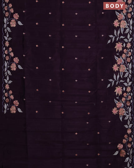 Semi raw silk saree jamun shade with embroidery buttas and floral embroidery border
