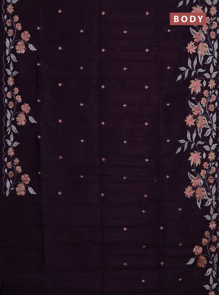 Semi raw silk saree jamun shade with embroidery buttas and floral embroidery border