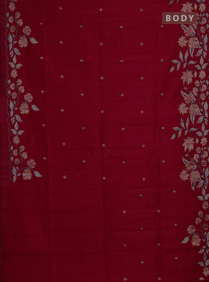 Semi raw silk saree pink with embroidery buttas and floral embroidery border