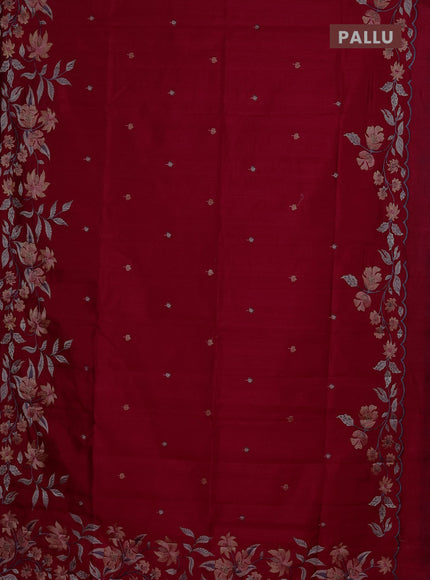 Semi raw silk saree pink with embroidery buttas and floral embroidery border