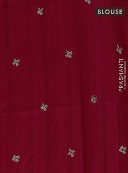 Semi raw silk saree pink with embroidery buttas and floral embroidery border