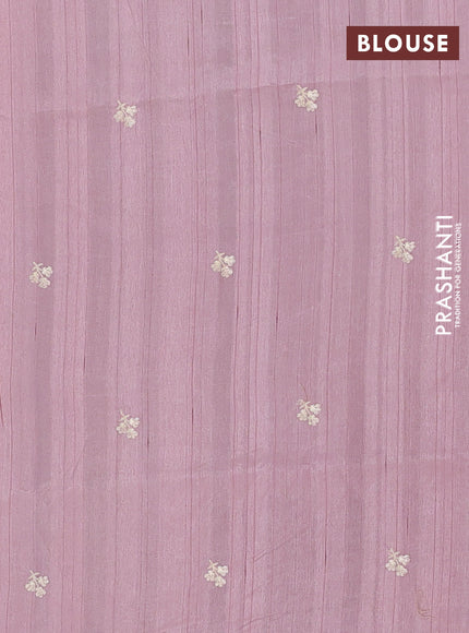 Semi raw silk saree pastel pink with embroidery buttas and floral embroidery border