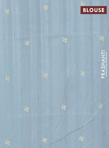 Semi raw silk saree pastel blue with embroidery buttas and floral embroidery border
