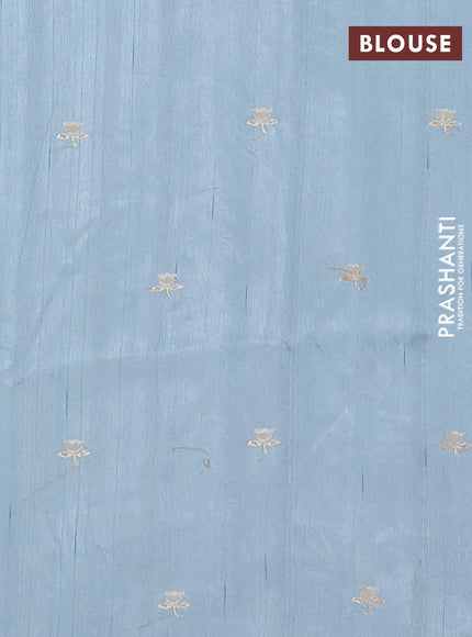 Semi raw silk saree pastel blue with embroidery buttas and floral embroidery border