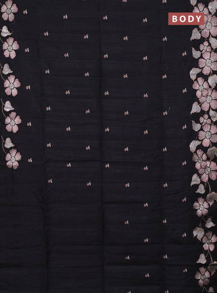 Semi raw silk saree black with embroidery buttas and floral embroidery border