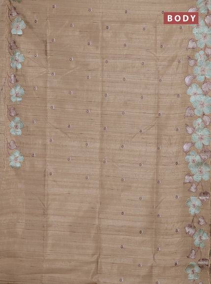 Semi raw silk saree beige with embroidery buttas and floral embroidery border